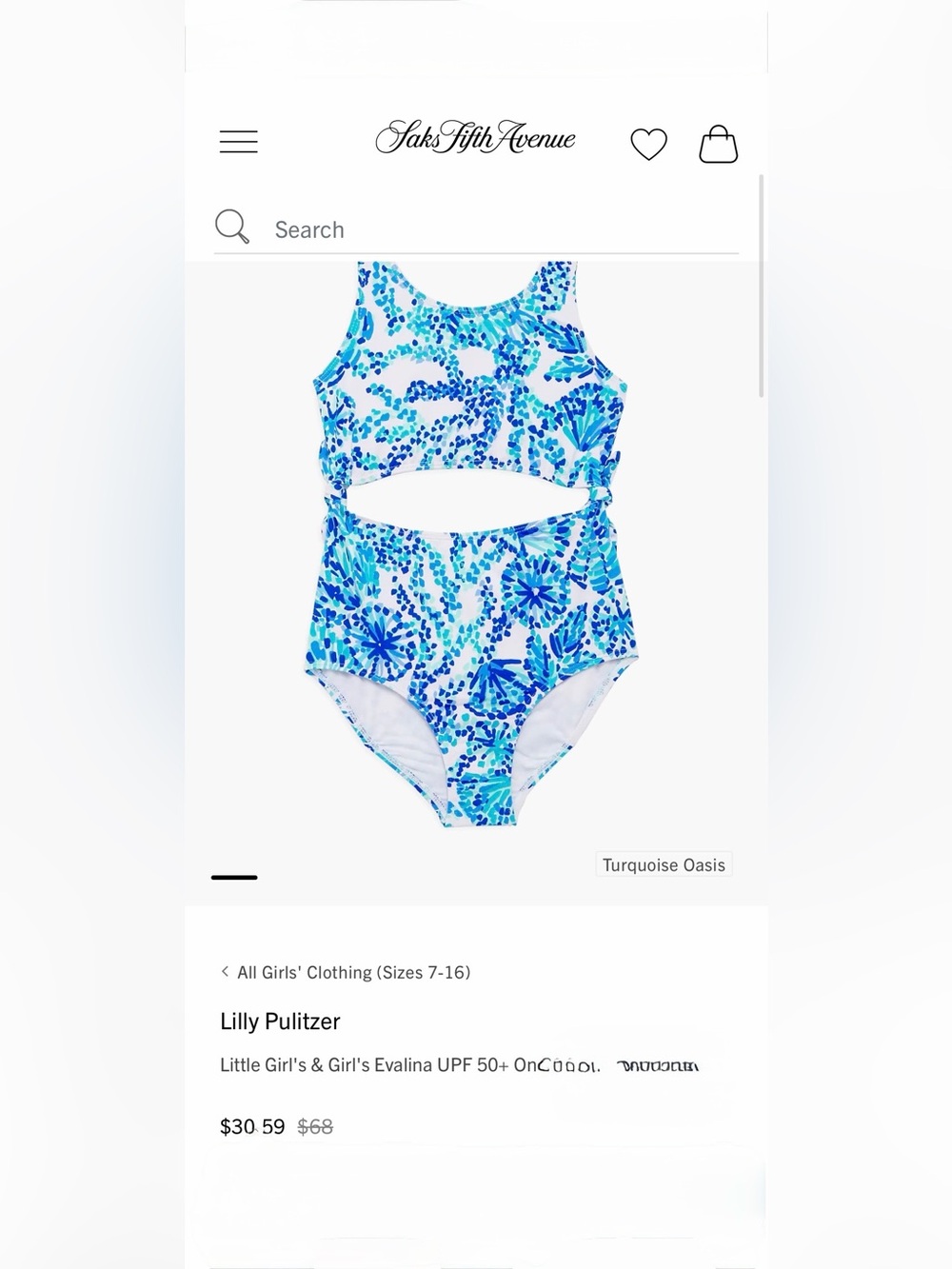 Lilly Pulitzer Turquoise Oasis Cutout One-Piece Swimsuit